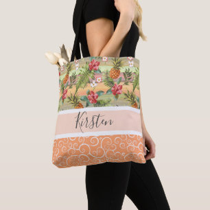 Custom Fun Tropical Pineapple Fruit Flower Pattern Tote Bag