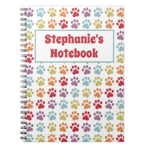 Custom Fun White Rainbow Color Paw Print Pattern Notebook