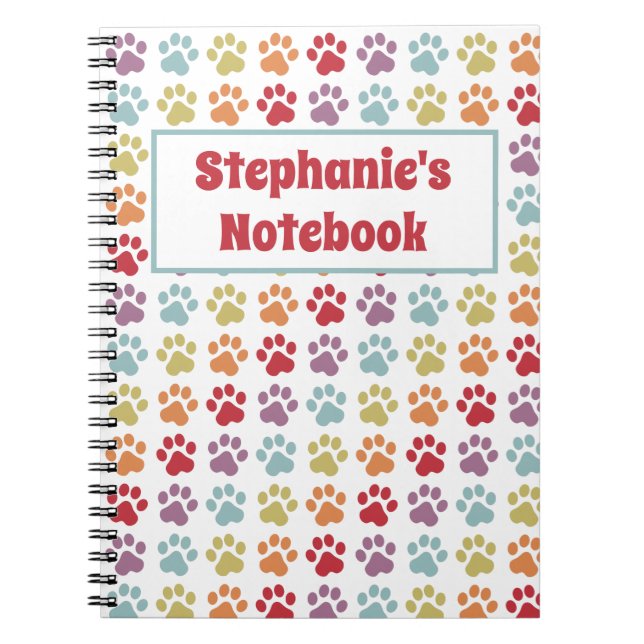 Custom Fun White Rainbow Colour Paw Print Pattern Notebook (Front)