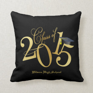 Custom Funky Black and Gold Class of 2015 Cushion