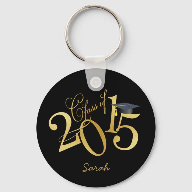 Custom Funky Black and Gold Class of 2015 Key Ring (Front)