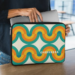 Custom Funky Colourful Retro Half Circles Pattern Laptop Sleeve<br><div class="desc">Beautiful contemporary dark yellow, orange, teal blue, ocean green coloured geometric half circles wave pattern on an ivory cream off-white background. With room to customise or personalise with a name monogram or initials of your choice. Ornate, elegant, stylish, and eclectic design for the fancy artistic fashionista, the artsy fashion diva,...</div>