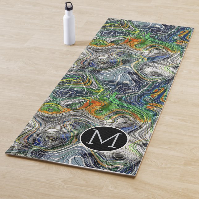 Custom Funky Cool Retro Fractal Marble Pattern Yoga Mat (In Situ)