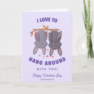Custom Funny Bats Pun Kids Valentines Day Card