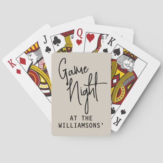 Custom Funny Beige Black Game Night Script Minimal Playing Cards (Back)