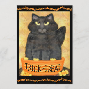 Custom Funny Black Cat Halloween Party Invitation