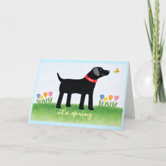 Custom Funny Black Dog Spring Greeting Card