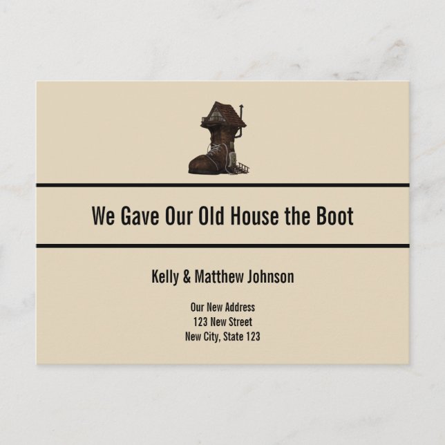 Custom Funny Boot House Moving Announcement Postcard (Front)