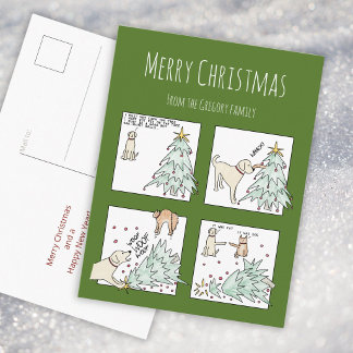 Custom Funny Cat Dog Cartoon Christmas Holiday Postcard