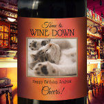 Custom Funny Cat Photo Birthday Wine Label<br><div class="desc">Wine label featuring your own custom photo framed by an artistic painted design with rose gold frame and your custom texts. Beautiful for a birthday as well as any other occasion.</div>