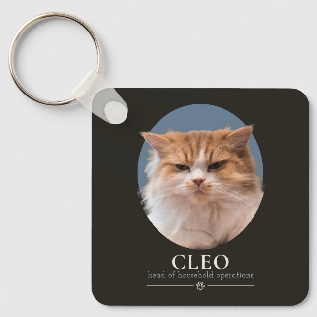 Custom Funny Cat Photo & Name Key Ring (Front)