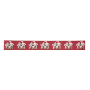 Custom Funny Christmas Pigs on Deep Red Satin Ribbon