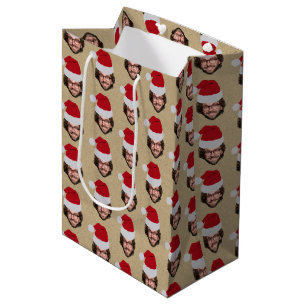 Custom Funny Christmas Santa Hat Face Photo Kraft Medium Gift Bag