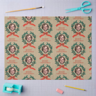 Custom Funny Christmas Wreath Face Photo Kraft Tissue Paper