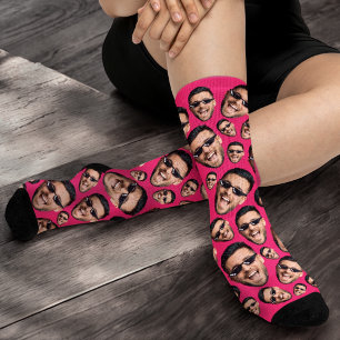 Custom Funny Face Photo All Over Socks Hot Pink