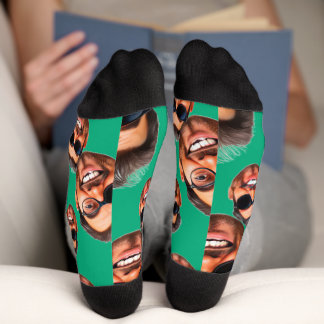Custom Funny Face Photo All Over Socks Moss Green