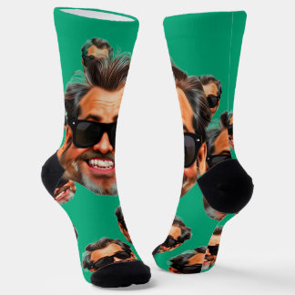 Custom Funny Face Photo All Over Socks Moss Green