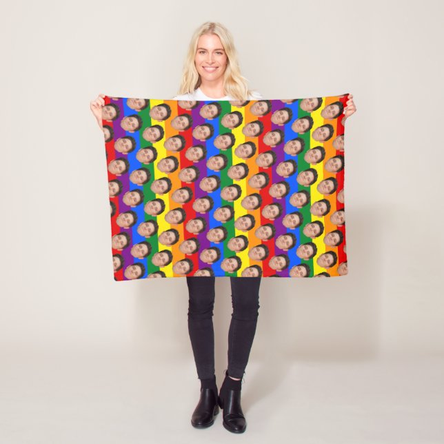 Custom Funny Face Photo Gay Pride Rainbow Blanket (In Situ)