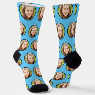 Custom Funny Face Photo Personalised Sky Blue Socks
