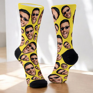 Custom Funny Face Photo Print Socks Yellow