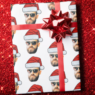 Custom Funny Face Santa Hat Photo Christmas Gift Wrapping Paper