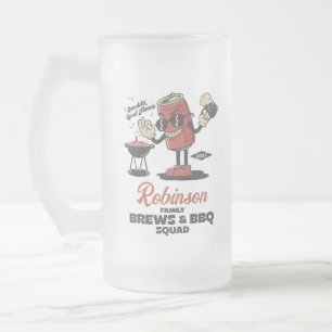 Custom Funny Family Barbeque Group Matching  Frosted Glass Beer Mug