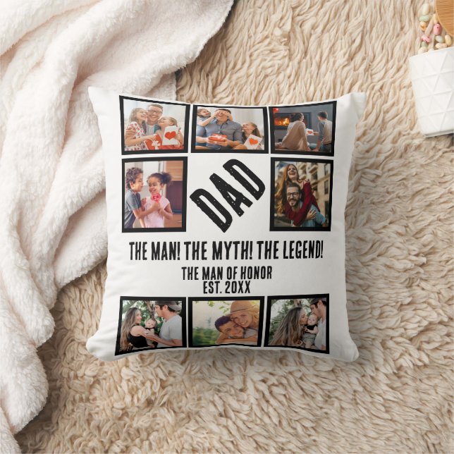 Custom Funny Fathers day Dad gift 8 Photo Collage Cushion (Blanket)