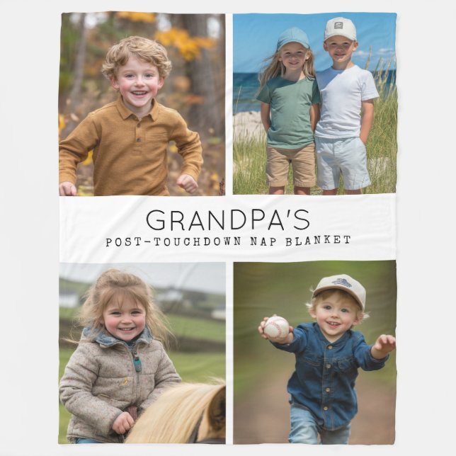 Custom Funny Grandpa Nap Photo Collage Fleece Blanket (Front)