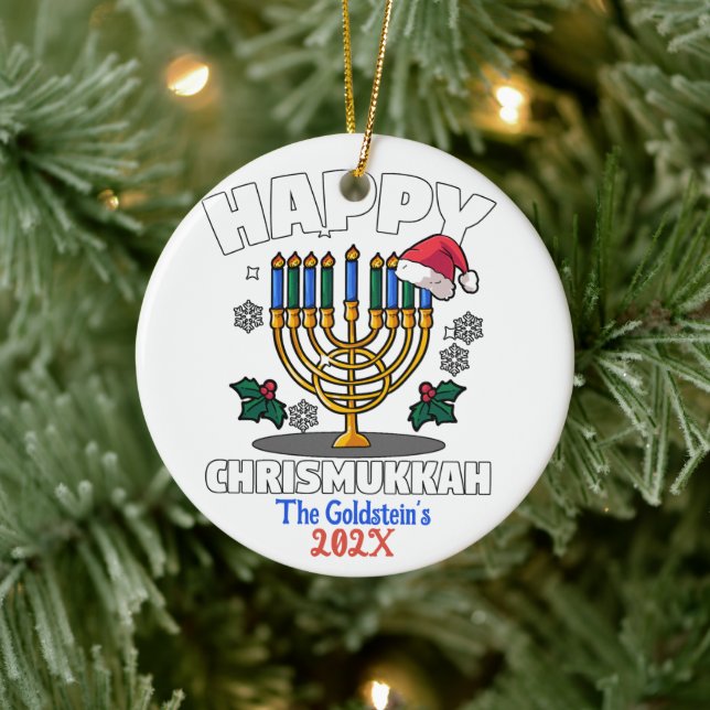 Custom Funny Happy Chrismukkah Happy Hanukkah  Ceramic Tree Decoration (Tree)