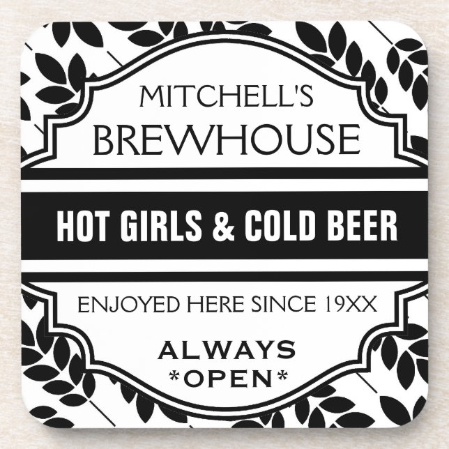 Custom Funny Home Bar Brewhouse Sign Coasters (Front)