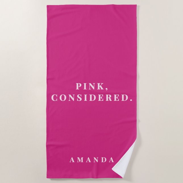 Custom Funny Hot Pink Minimalist Modern Typography Beach Towel (Front)