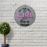 Custom Funny "I Play Like a Girl" house party Dartboard<br><div class="desc">Hit the mark with confidence using this personalised dartboard! Featuring the bold and empowering phrase, "Yes, I play like a girl. Try to keep up, " and a striking bullseye design, this dartboard is perfect for players who bring skill, precision, and attitude to the game. Whether for friendly matches or...</div>