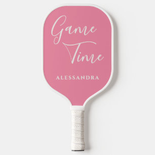 Custom Funny Minimal Peony Pink White Game Time Pickleball Paddle