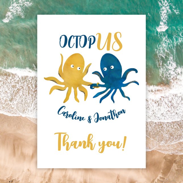 Custom Funny Navy and Gold Ocean Octopus Wedding Thank You Card (Creator Uploaded)