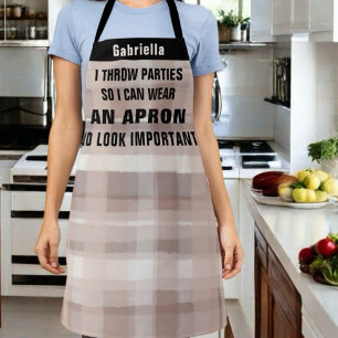 Custom funny party cooking host brown black plaid  apron