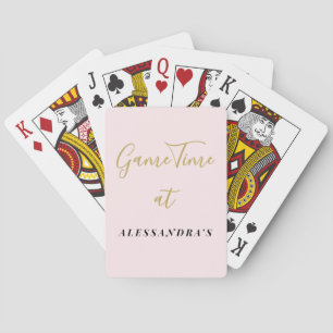 Custom Funny Pastel Pink Gold Minimalist Game Time Playing Cards