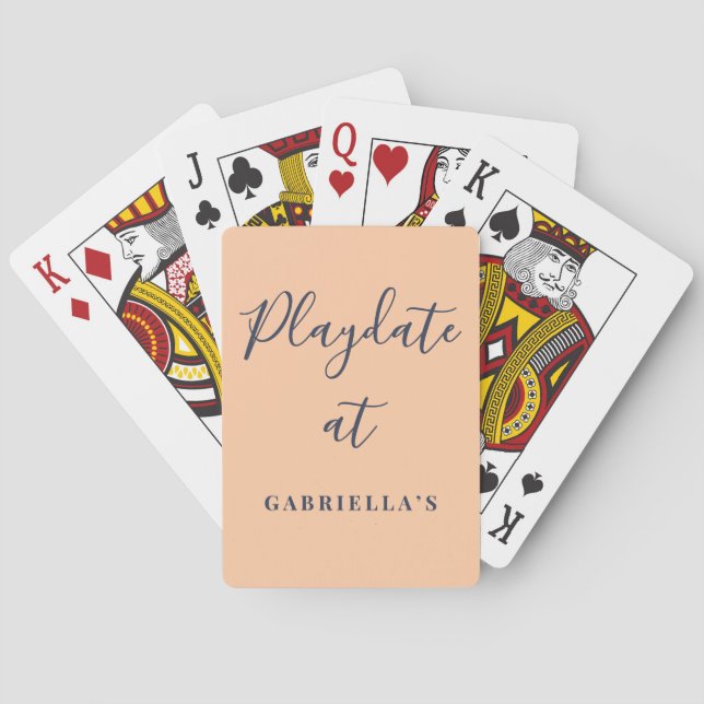 Custom Funny Peach Navy Blue Minimalist Playdate  Playing Cards (Back)