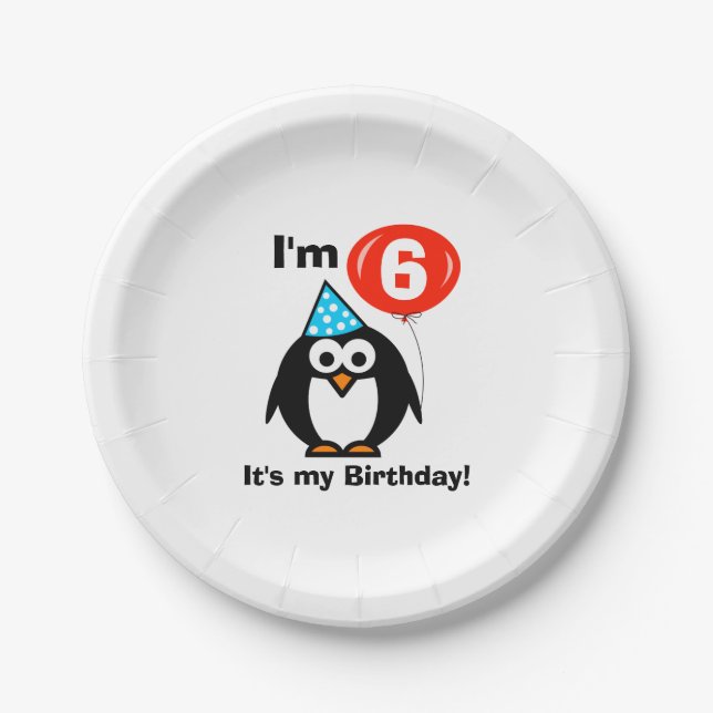 Custom funny penguin kids Birthday party plates (Front)
