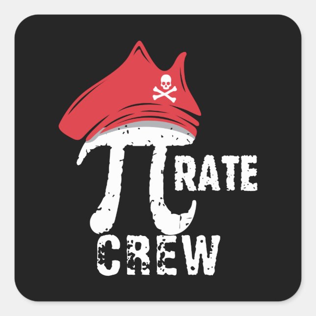 Custom Funny Pi Day Pirate Crew Matching Party Square Sticker (Front)