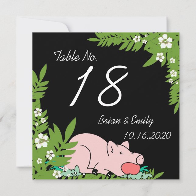 Custom funny pig dinner hawaii table wedding cards (Front)