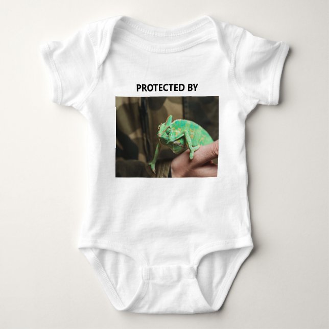 Custom Funny Protected By Chameleon Lizard Photo Baby Bodysuit (Front)