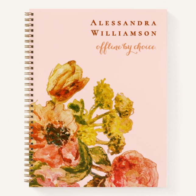 Custom Funny Retro Inspirational Watercolor Floral Notebook (Front)