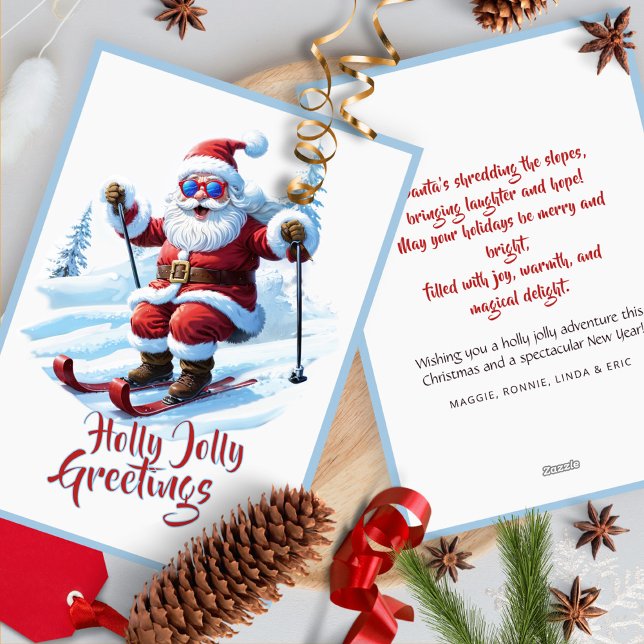 Custom Funny Santa Claus Ski Christmas Holiday Card (Creator Uploaded)