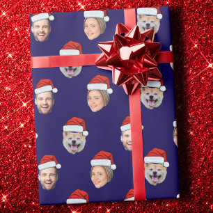 Custom Funny Santa Hat Face 3 Photos Wrapping Paper