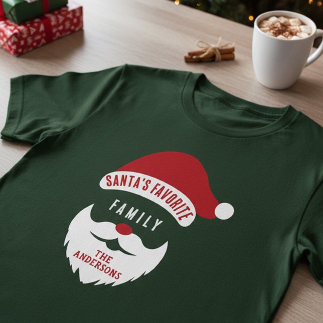 Custom Funny Santa's Favourite Family Name T-Shirt (Creator Uploaded)