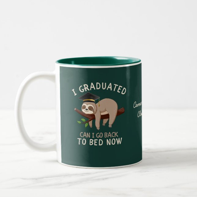 Custom Funny Sloth Graduation Back To Bed Gift Two-Tone Coffee Mug (Left)