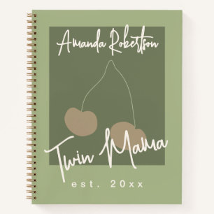 Custom Funny Twin Mama Sage Green Cute Whimsical Notebook