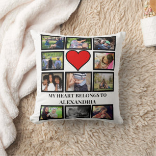 Custom Funny Valentines day heart 11 photo collage Cushion