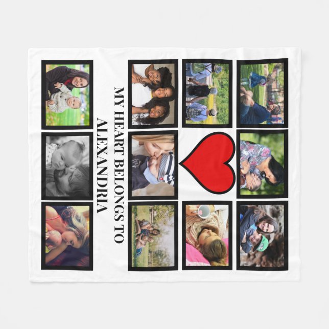 Custom Funny Valentines day heart 11 photo collage Fleece Blanket (Front (Horizontal))