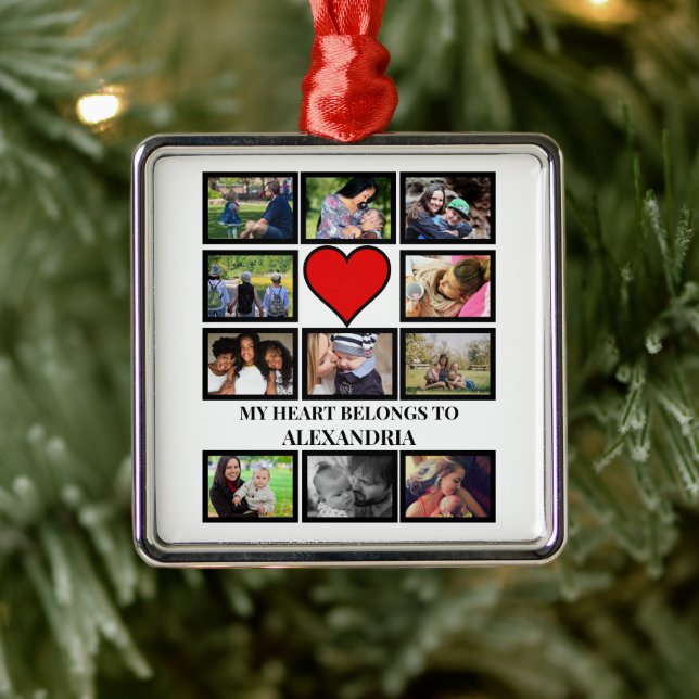 Custom Funny Valentines day heart 11 photo collage Metal Tree Decoration (Tree)